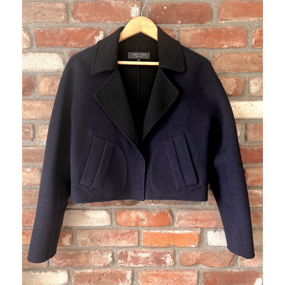 Rag & Bone Cropped Wool Jacket In Navy - Size Small